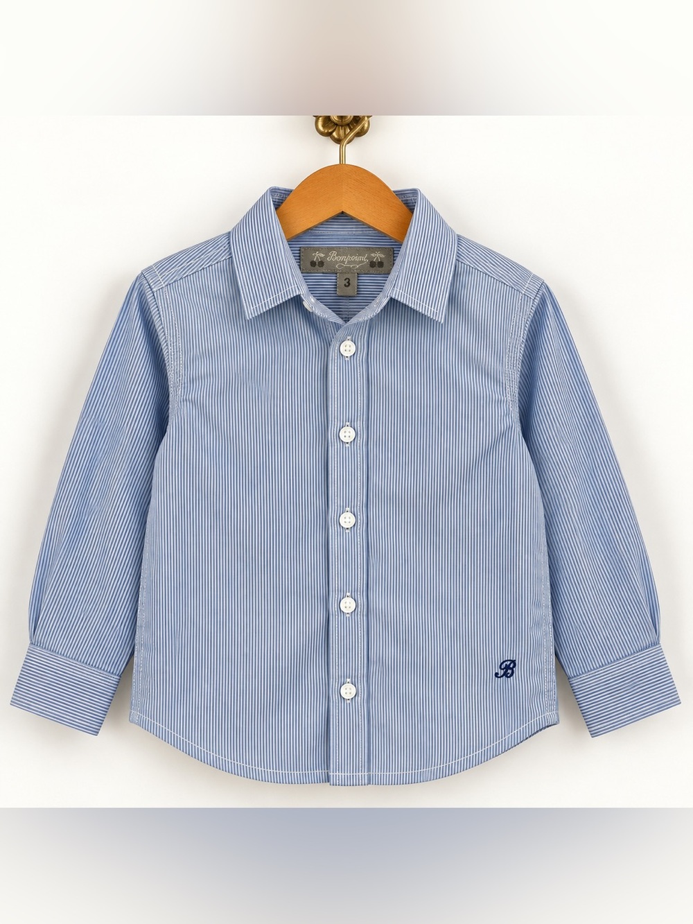 Bonpoint Kids Blue Pinstripe Cotton Button-Down Shirt Size 3